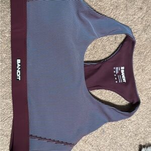 Women's Striped Racerback Sports Bra in Plum/Blue